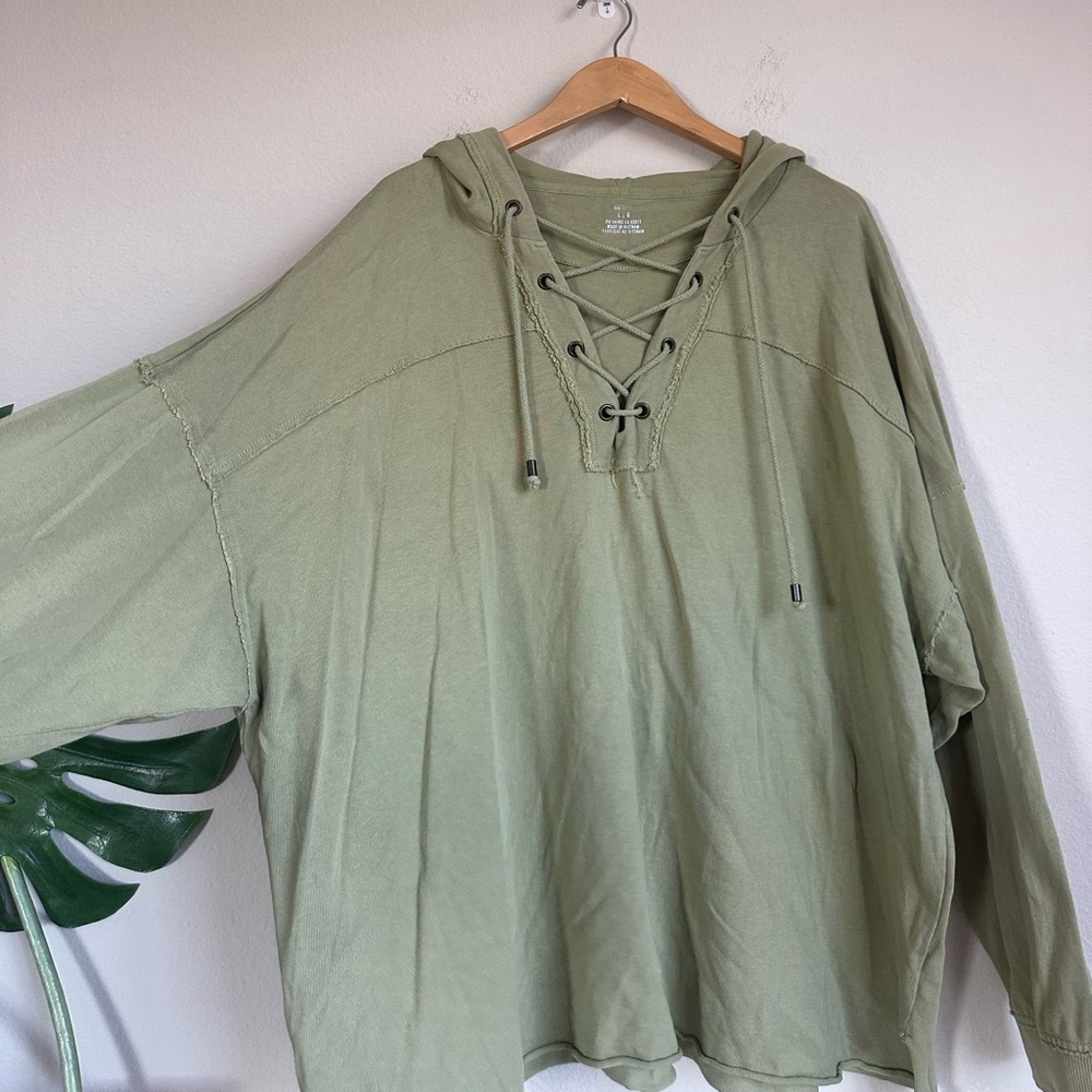 Aerie Oversized Lace Up Cotton Hoodie Sweatshirt - Picture 4 of 12